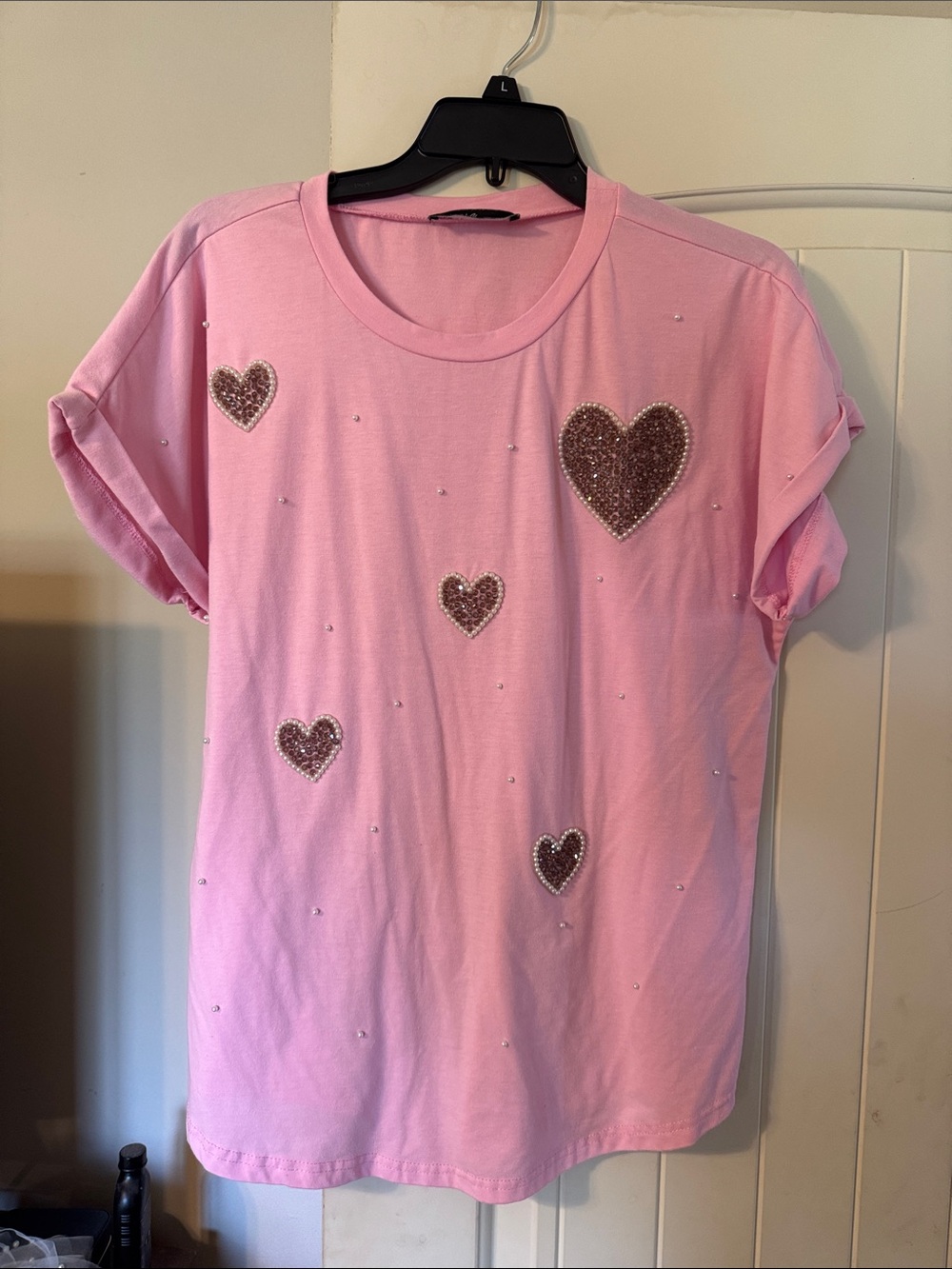Girls Pink Heart Embellished Tee